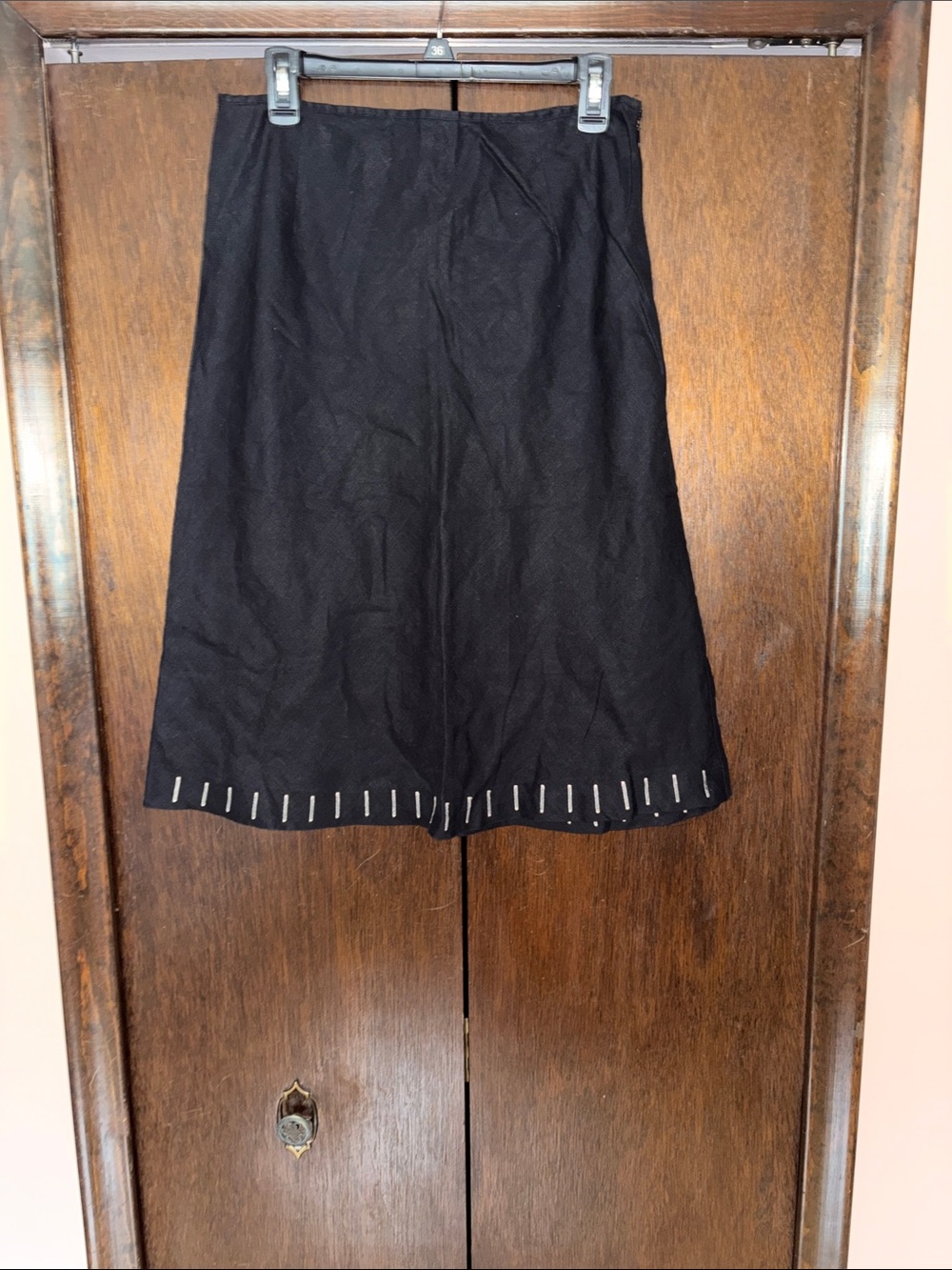 Black A-Line Midi Skirt with Hem Detailing